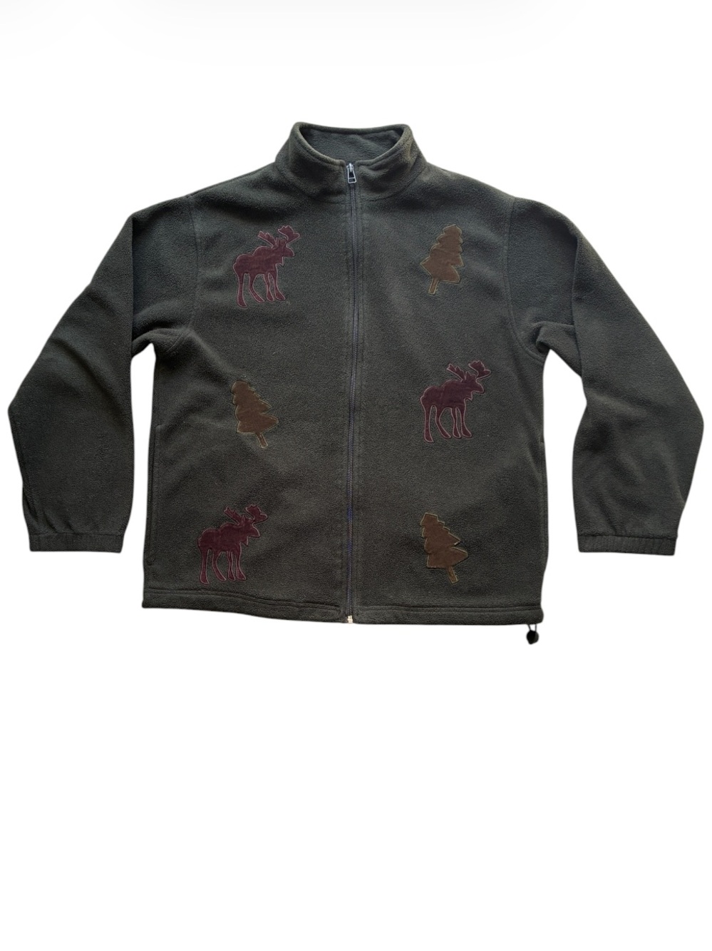 Northern Reflections Women's Vintage Green Moose Patch Fleece Jacket Size Small